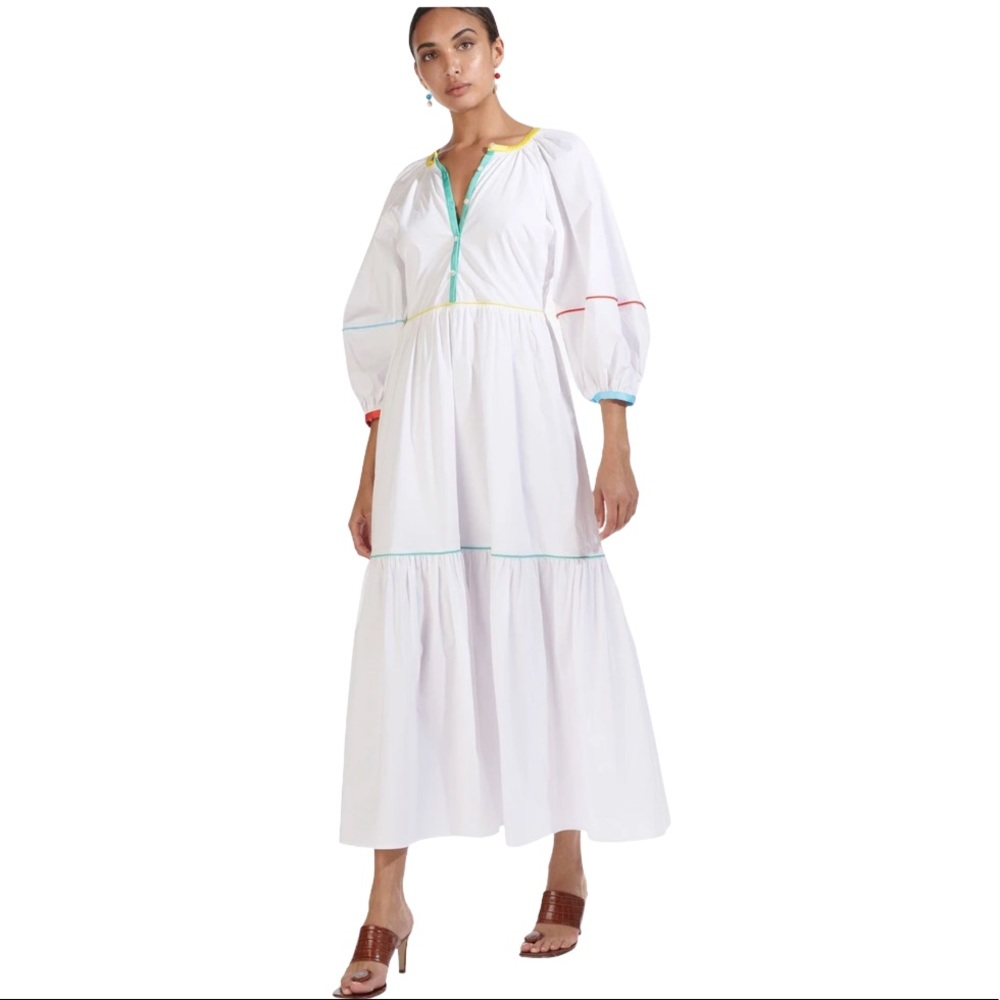 Staud Demi Tiered Cotton Prairie Peasant Dress